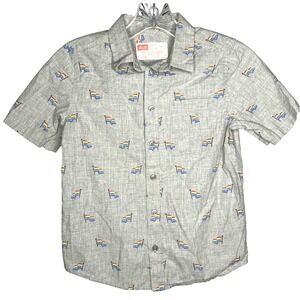 Button Up Collared Shirt, Gray‎ Pride Rainbow Flags Size S - 6/7 Kid's Youth Boy